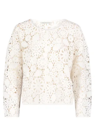 Betty & Co - Pullover mit Lochmuster und U-Boot-Ausschnitt weiß - Gr. - L