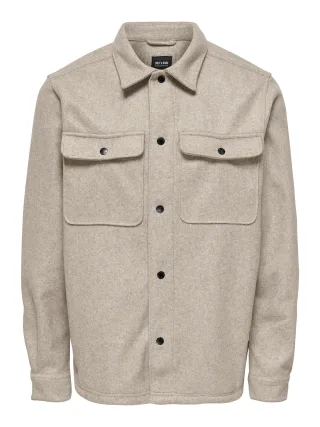 ONLY&SONS - ONSASH OVR WOOLEN LOOK PKT LS SHIRT NOOS Chinchilla - Gr. - L