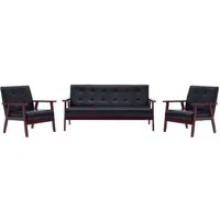 vidaXL Sofa 3-tlg. Sofagarnitur Schwarz Kunstleder