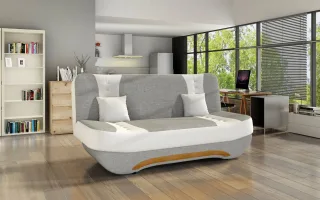 Klick-klack-Sofa Schlafsofa KANDY in Stoff Sawana / Kunstleder Hellgrau-Weiß