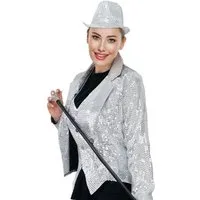 Party Factory Kostüm Pailletten Frack Damen Silber M mit Knopfleiste Karneval, mit glitzernden Pailletten versetzt