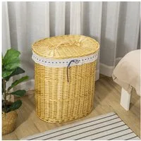 HOMCOM Wäschekorb Weidenrute geflochten mit Wäschesack mit Deckel (Wäschesammler, 1 St., Wäschebox), aus Weide, Natur 100L 51 x 38 x 57 cm