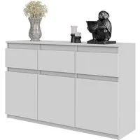 Furnica Kommode NOAH 3 Schubladen und 3 Türen - Weiß Matt H75cm B120cm T35cm