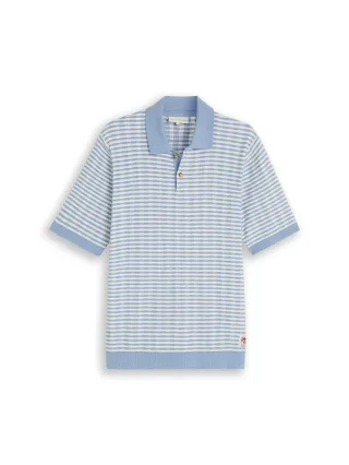 Tom Tailor - Strick-Poloshirt mit Streifenmuster light blue white stripe - Gr. - XXL