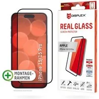 Displex Displayschutzglas Real Glass FC für Apple iPhone 15, Apple iPhone 15 Pro, Displayschutzfolie Displayschutz kratzer-resistent 10H splitterfest