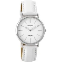 OOZOO Quarzuhr Oozoo Damen Armbanduhr weiß, (Analoguhr), Damenuhr rund, mittel (ca. 32mm), Lederarmband weiß, Fashion