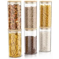 Arendo Aufbewahrungsbecher Glasbehälter-Set 6x 1,5 L Borosilikatglas mit Bambusdeckel, luftdicht, Borosilikatglas, Bambus, Silikon, (Vorratsbehälter-Set, 6-tlg., 6er Set), Hitzebeständig, umweltfreundlich, langlebig, mikrowellengeeignet