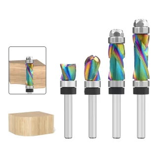 LAVIE 1/4 Inch 6.35mm Shank Nano Coated Spiral Compression Flush Trim Router Bit Top & Bottom Bearing Milling Cutter for