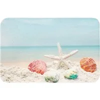 OnlyWow WC-Vorleger Strand - Seesterne - Muscheln - Meer, Höhe 10 mm, Polyester, Rechteckig, WC Teppich, Toilettenvorleger, Toilettenteppich, Badematte 60x40 cm