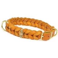 CopcoPet Hunde-Halsband Fettlederhalsband mit Dornschließe verchromt und Messing, Messing, Leder, Geflochten, Handarbeit