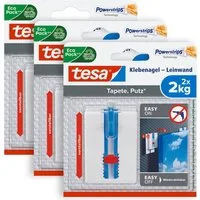 tesa Klebehaken, Dekoration, Bilder, Leinwände, (Packung, 6-St., inkl. Powerstrips), Klebenagel - POWERSTRIPS Doppelseitig - für Leinwände - 2er Pack