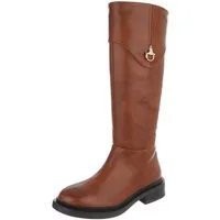 Ital-Design Elegante knöchelhohe Stiefel für Damen, vielseitig und komfortabel Stiefel (90726778) Blockabsatz Flache Stiefel in Camel