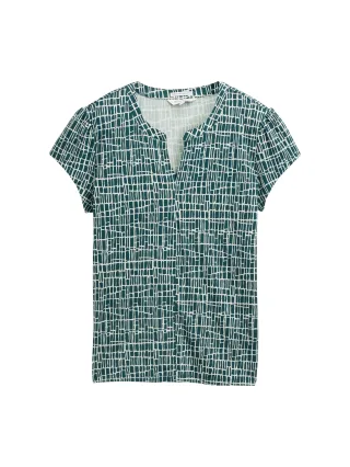 Tom Tailor - T-Shirt mit Muster abstract tel green grid design - Gr. - XS