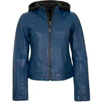 Jilani Lederjacke Ashley Jilani Collection - Damen Lederjacke Lammnappa Kapuze blau