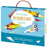Moses. Verlag Kreativset Papierflieger-Bastelkoffer mit Startrampe & Stickern, 32 Teile