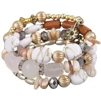 KARMA Armband Damen mehrreihig Türkis, Grün oder Weiß modern (dehnbar, Geschenk für sie Metall Stein Holz), Damenarmband mehrreihig