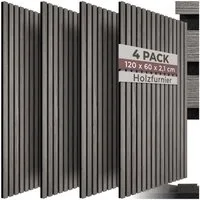 tectake Wandpaneel Akustikpaneele aus MDF und Echtholzfurnier - Eiche hellgrau, BxL: 60x120 cm, 0.72 qm, (Holzpaneele Sonic Wall, 4-tlg., Größe flexibel anpassbar) schallabsorbierender Filz, einfache Montage mit Kleber oder Schrauben