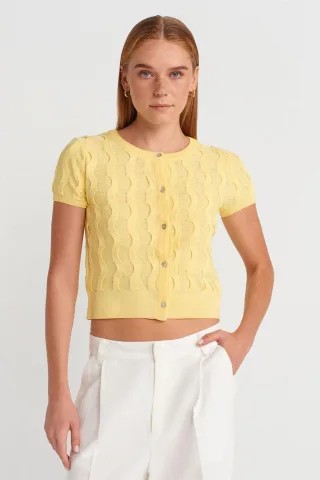 Damen Kurzjäckchen mit Jacquard-Muster und Knöpfen