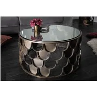 riess-ambiente Couchtisch ABSTRACT Ø60cm transparent / antik Messing (Einzelartikel, 1-St), Wohnzimmer · rund · Glas · Metall · Industrial · Fischschuppen Design