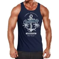Neverless Tanktop Herren Tank-Top Anker Palmen Anchor Palms Muskelshirt Muscle Shirt Slim Fit Baumwolle Neverless® mit Print