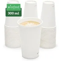 wisefood Einwegbecher 50-tlg., Bio-Pappbecher, 300 ml, kompostierbar, einwandig, weiß, 50-tlg., Papier