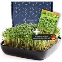 Otaro Pflanzschale Kressesieb Set mit Kressesamen, Edelstahl - Schwarz