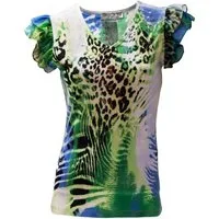 Passioni T-Shirt mit tropischem Blumen- und Leopardenmuster und Rüschenärmeln
