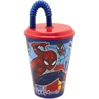 MARVEL Becher Spiderman Trinkbecher 430 ml mit Deckel und Strohhalm, Polyethylen
