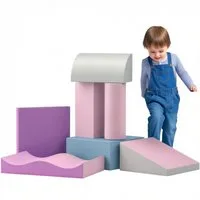 HOMCOM Schaumstoff Bausteine Toben & Klettern Bauspielzeug Schloss-Set Spielbausteine, (Riesenbausteine, 7 St., Bausteinset), für Kinderzimmer und Kindergarten, Kunstleder, Bunt