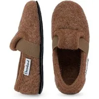 Ehrenkind Gemütliche, flache Kinder-Hausschuhe aus reiner Schurwolle Hüttenschuhe (atmungsaktiv & temperaturregulierend, rutschfest, Hellbraun) ideal für Kindergarten, Schule und zu Hause