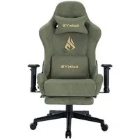 symino Gaming-Stuhl Drehstuhl, verstellbare Armlehnen und Rückenlehne, Memory Foam Kissen, mit Fußstütze, Grün