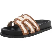 Ital-Design Moderne Damen Sandalen mit Schwarz-Weiß-Design für den Sommer Pantolette (89372670) Flach Pantoletten in Camel