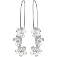 Runde Perlé Paar Ohrhänger zarte Vergissmeinnicht Blumen, handgefertigte Hängeohrringe, 925er Silber, 18K Gold
