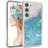 EAZY CASE Handyhülle Liquid Glittery Case für Samsung Galaxy S23 6,1 Zoll, Gloss Slimcover Girly Backcover Bling Phone Case kratzfeste Cover Blau