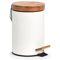 Basera® Kosmetikeimer aus Metall mit Bambusdeckel, weiß, 3 Liter