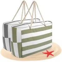 BigDean Strandtasche Badetasche XXL 2 Stück grün & grau weiß große mit Reißverschluss (Set, 2-tlg., Badetaschen), Waschbar, 30°c