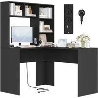 Homfa Schreibtisch mit Steckdose, Eckschreibtisch L-förmig, Computertisch Bürotisch weiß 152cm