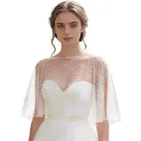Zaewry Modeschal Perlen-Schultertuch / Bolero für Braut – Satinkante, Eleganter Tüll, Hochzeitsschal für Abendkleid & Brautkleider