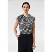 comma Kurzarmbluse Bluse Satinbluse mit Raffung und All-over-Print