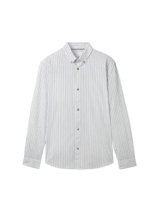 Denim Tom Tailor - Fitted Hemd mit Muster white navy striped design - Gr. - M