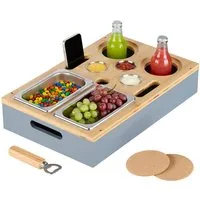 relaxdays Tabletttisch Couchbar mit Zubehör, grau