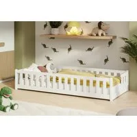 Kids Collective Kinderbett Bodenbett mit Rausfallschutz & Lattenrost Montessori Betten Kinder (Verfügbare Größen: 80 x 160, 80 x 180, 90 x 190, 90 x 200, 120 x 200, 140 x 200 cm), Jugendbett Einzelbett Kiefer Weiß 90x200 cm