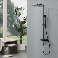 HOMELODY Duschsystem Schwarz Regendusche mit Thermostat Duschsystem Duschsäule Duschset, 2 Strahlart(en), 12-Zoll Edelstahl-Kopfbrause,ohne zusätzliches Bohren