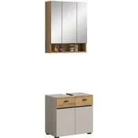 welltime Badmöbel-Set VANN, 2-teilige moderne Badkombination, (2-St., 1x Waschbeckenunterschrank, 1x Spiegelschrank), Bad-Kombination, Bad-Möbel, Badezimmer, Kombination, Kombi, Bad-Set