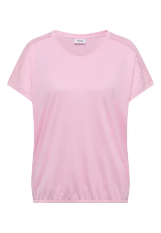 CECIL - T-Shirt mit V-Neck und Spitzendetail light blush rose - Gr. - XL