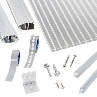 Acryl Doppelstegplatten | Terrassendach-Set | hochwertigem Alu Verlegeprofil | 16 mm | glasklar