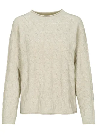 CLARINA - Stehbund-Pullover,1/1 Arm,Zopf sand mel. - Gr. - 46
