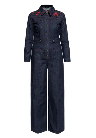Queen Kerosin Damen Western Overall Roses Denim