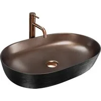 wohnwerk.idee Aufsatzwaschbecken Luxus / Design in Kupfer gebürstet mit schwarzer Struktur außen