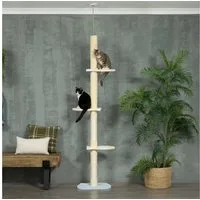 PawHut Kratzbaum Deckenhoch, 220-260 cm, mit Spielball, Katzenbaum höhenverstellbar, mit Kippschutz, Plüsch, Gelb